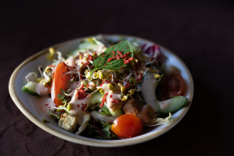 House salad with fresh greens and ranch dressing